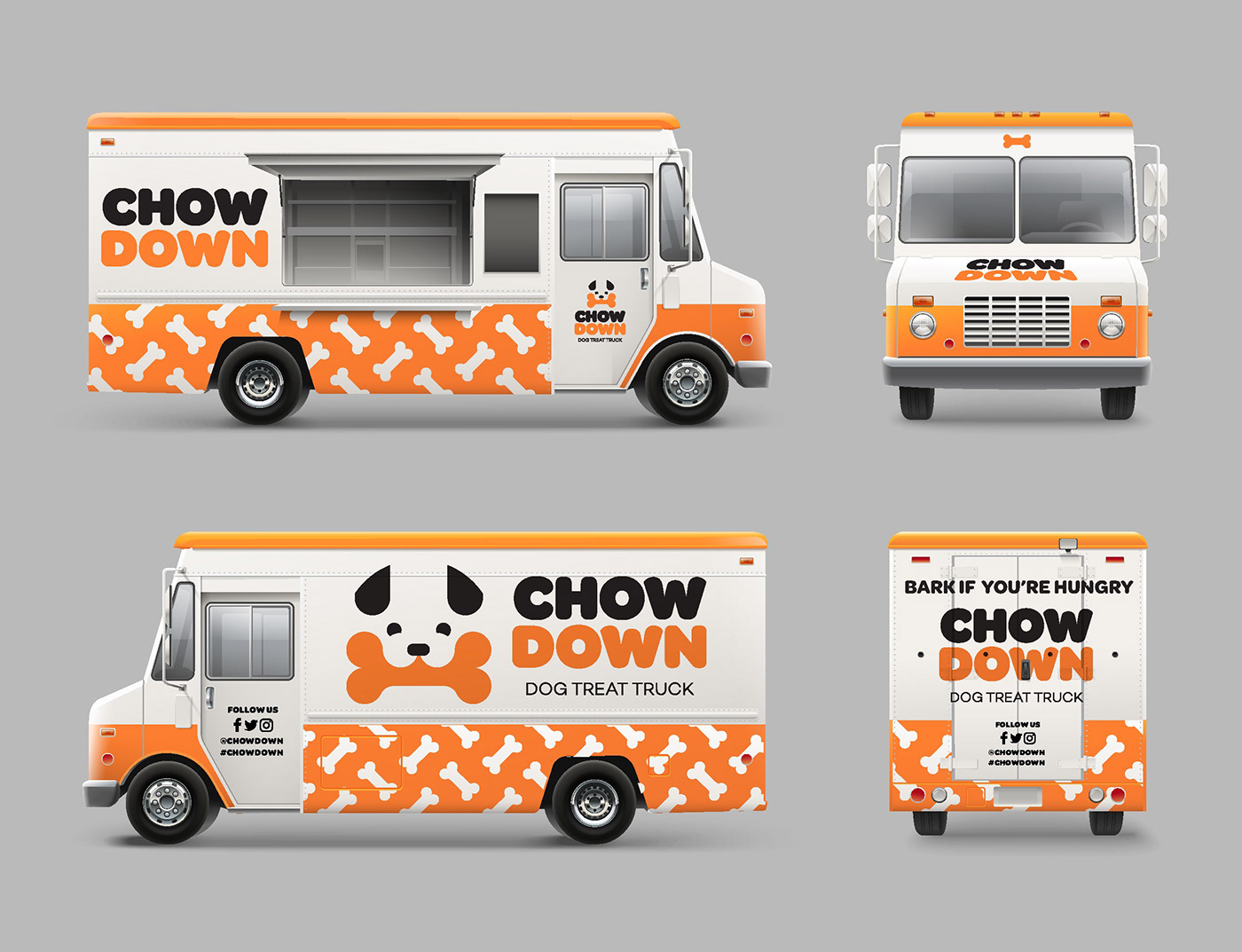 animation  brand dog dog food flat design Food truck minimal orange Packaging web ad