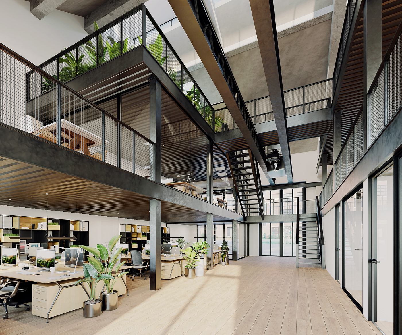 exterior 3D Rendering Landscape visualization architecture residential brick Office LOFT