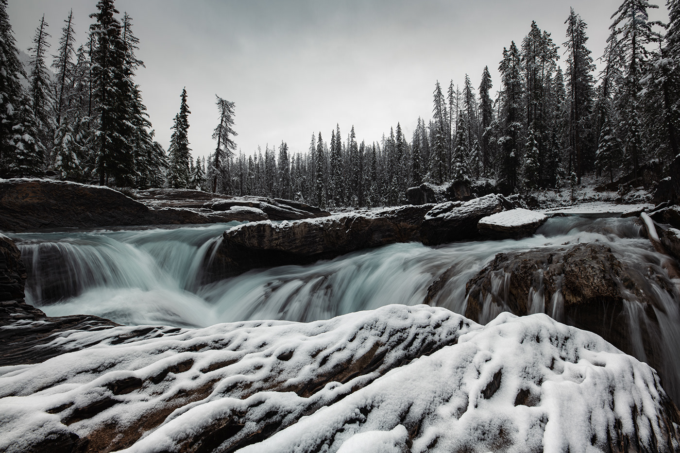 cover flowing forest Landscape long exposure Nature rock snow waterfall winter
