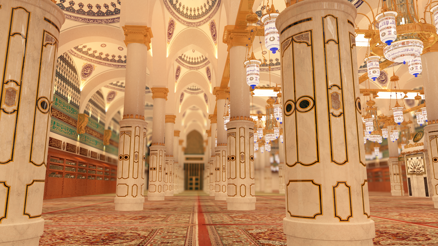 3ds max aftereffect Illustrator photoshop Masjid e nabwi Riaz ul jannah Roza e rasool lamps pillars arches