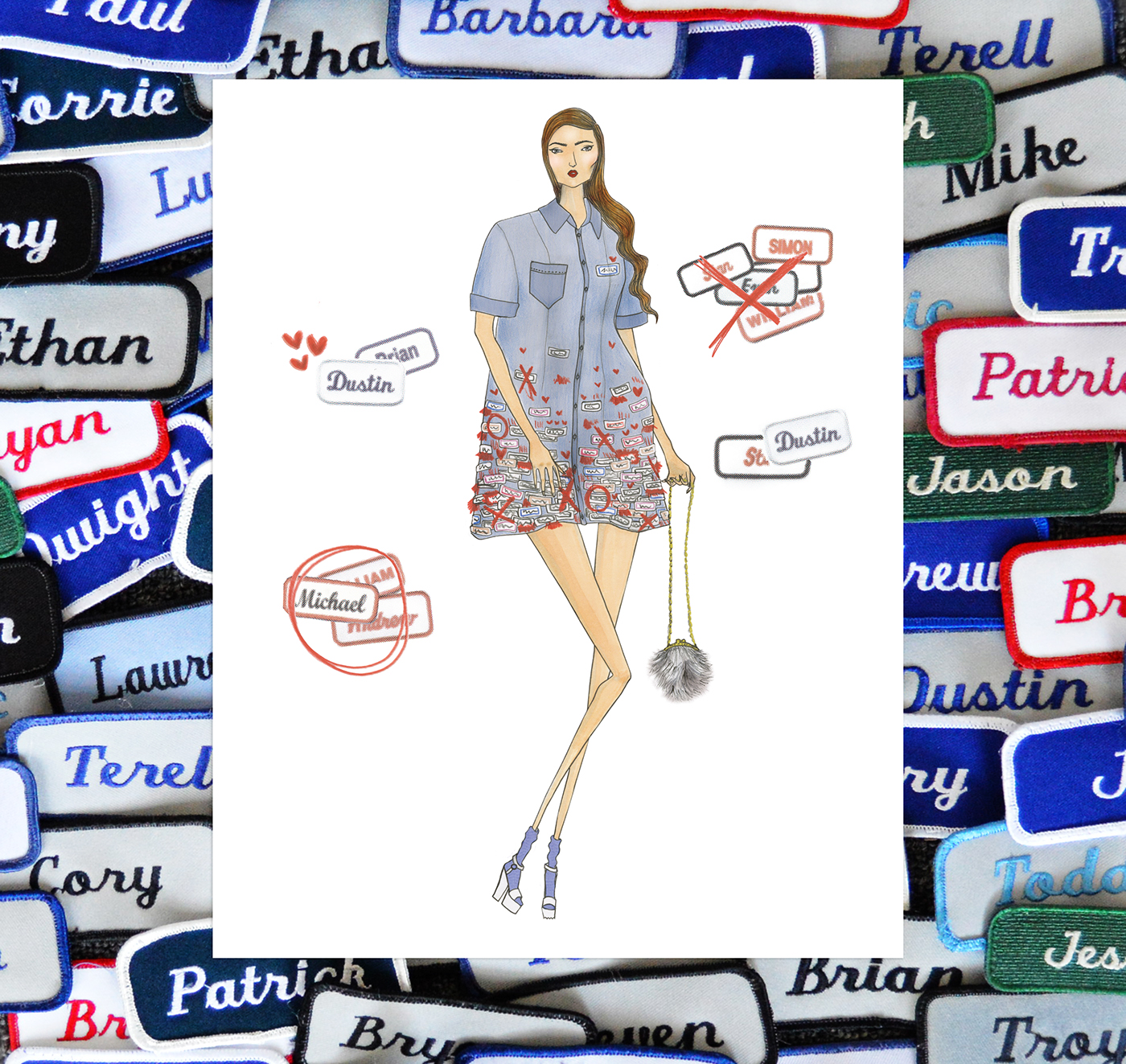portrait fashion illustration Fashion  Denim denimjacket mixedmedia Marker cad DIGITALDRAWING