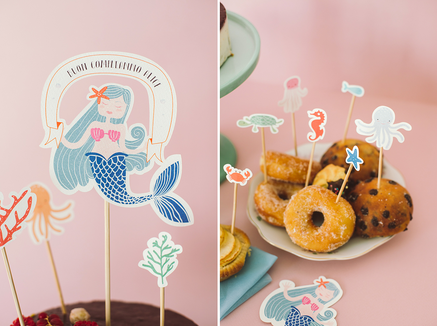 ILLUSTRATION  kids paper graphic design  Invitation Birthday Food  food accessories