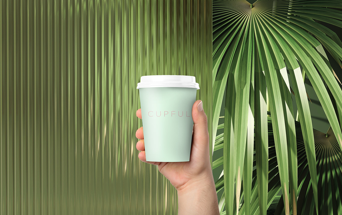 Brand Design brand identity coffee shop logo Cups full design Green Glass Logo Design Packaging visual identity