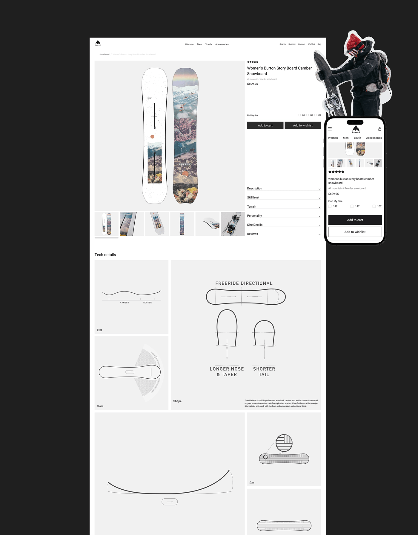 burton e-commerce redesign snow snowboard sports UI/UX Web Design  winter