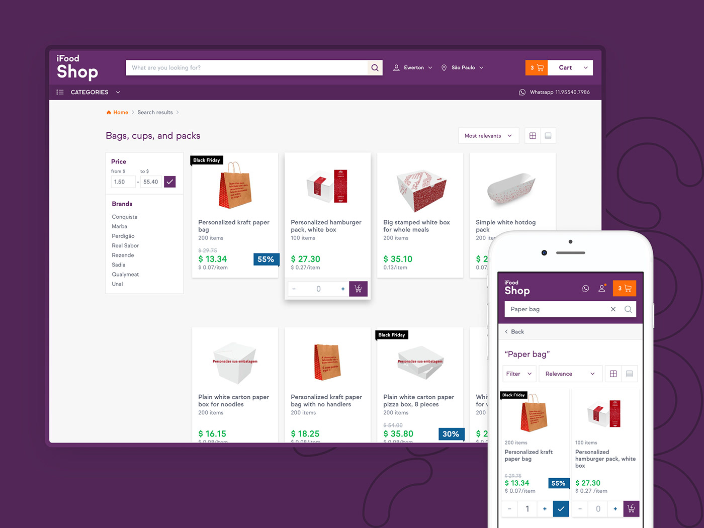 desktop Ecommerce Food  mobile Retail search shopping cart UI ux Web