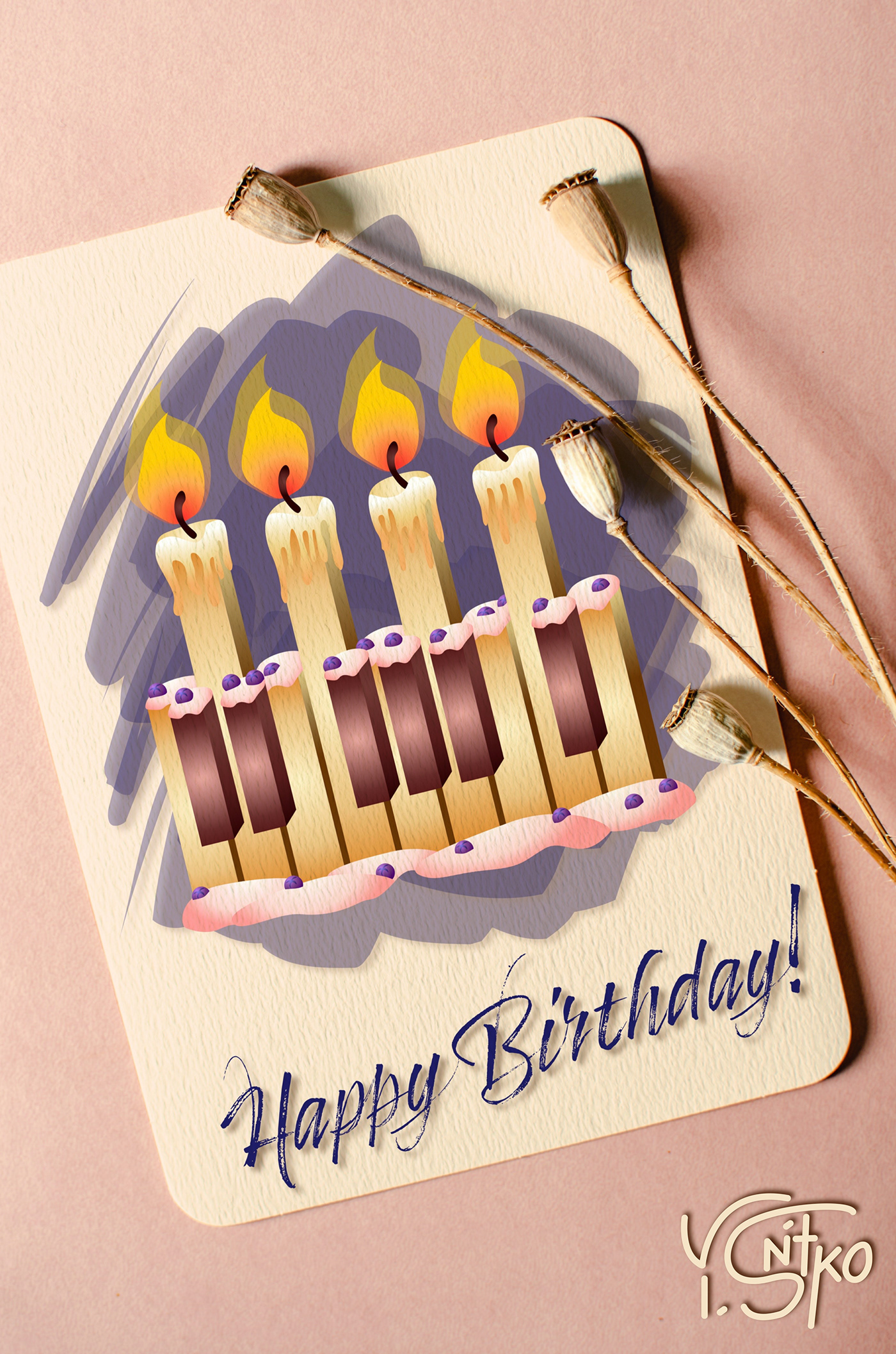 birthday card cake candles Piano