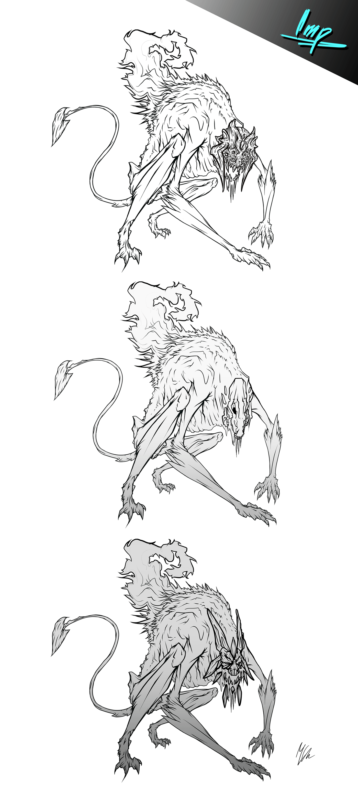 imp Character design  tar shadow bones monster creature demon fantasy concept art