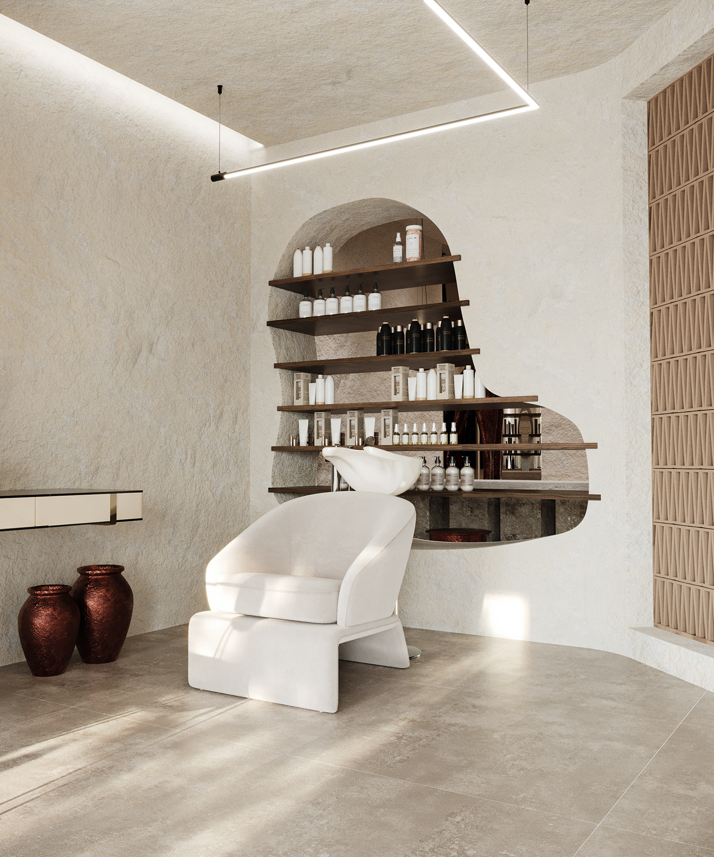 3D 3ds max archviz beauty salon CGI corona Interior Render visualization Wabisabi