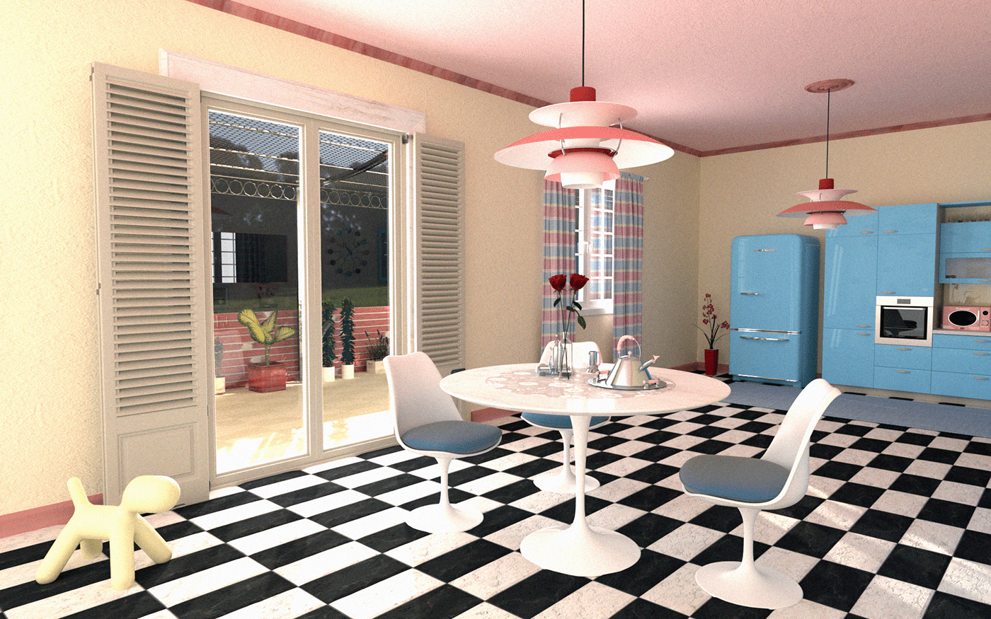 50s archiviz cinema4d Interior interior design  kitchen rendering Retro visualization vray