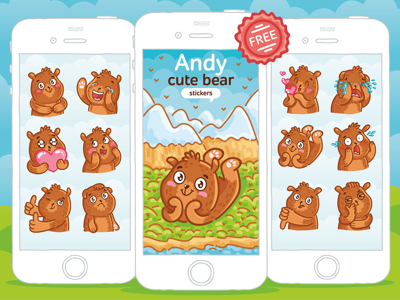stickers imessage cute bear Character animal Character design  free iphone ios