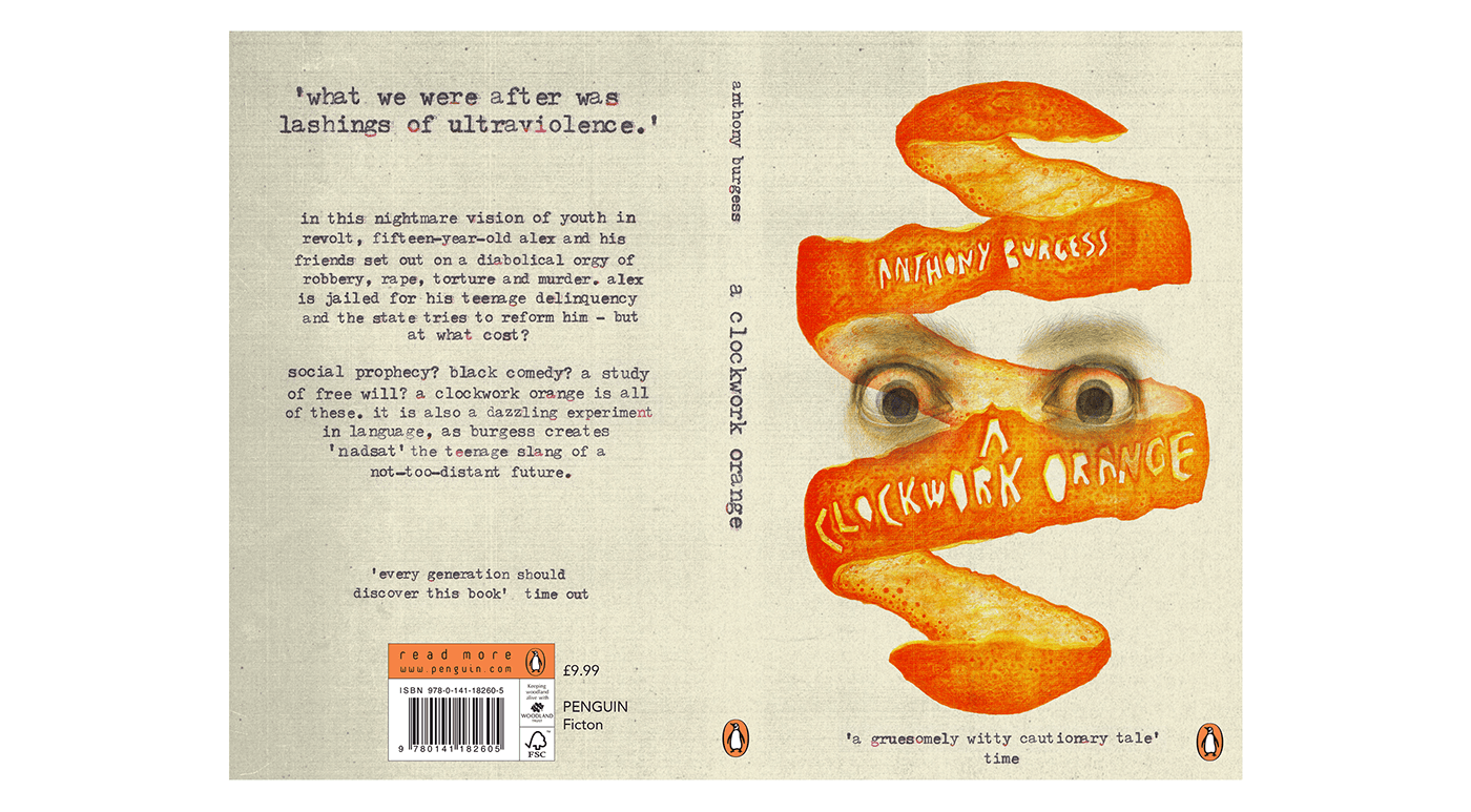 a clockwork orange anthony burgess book illustration book cover Penguin Design Award Stanley Kubrick surreal strange
