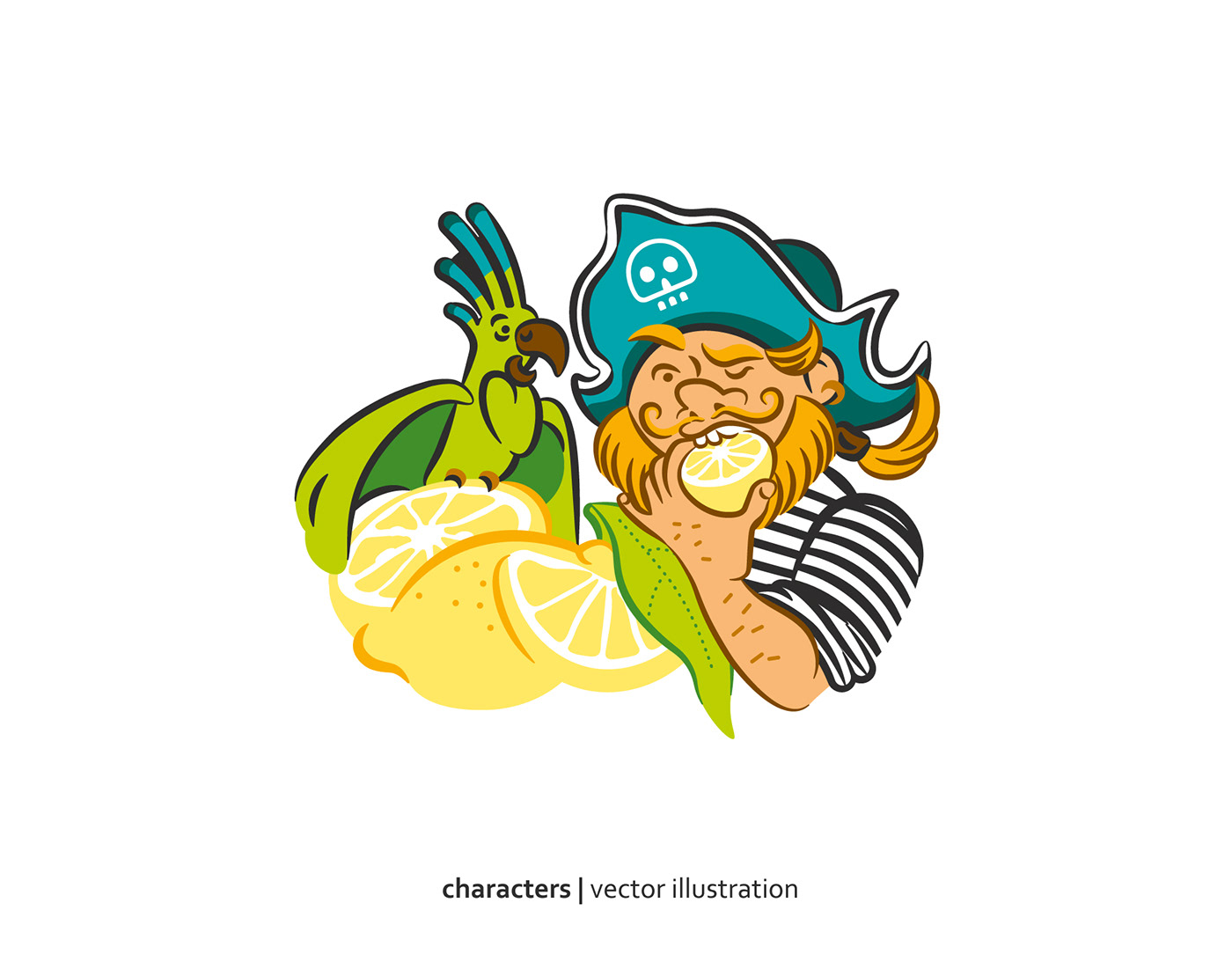 brand flat illustration ILLUSTRATION  lemon lettering logo parrot pirate trademark vector