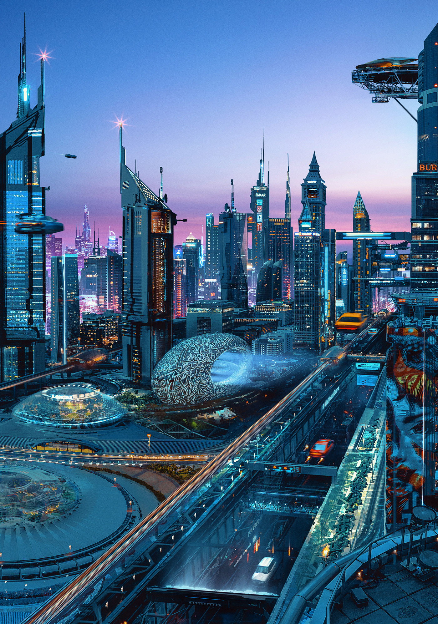 concept concept art Digital Art  digital painting dubai fantasy future city UAE