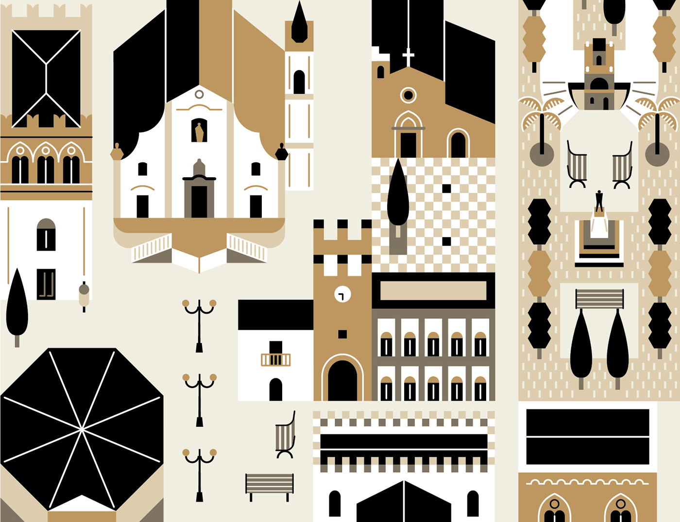 sicilia Landscape map city architecture Travel ILLUSTRATION  poster print Landmark