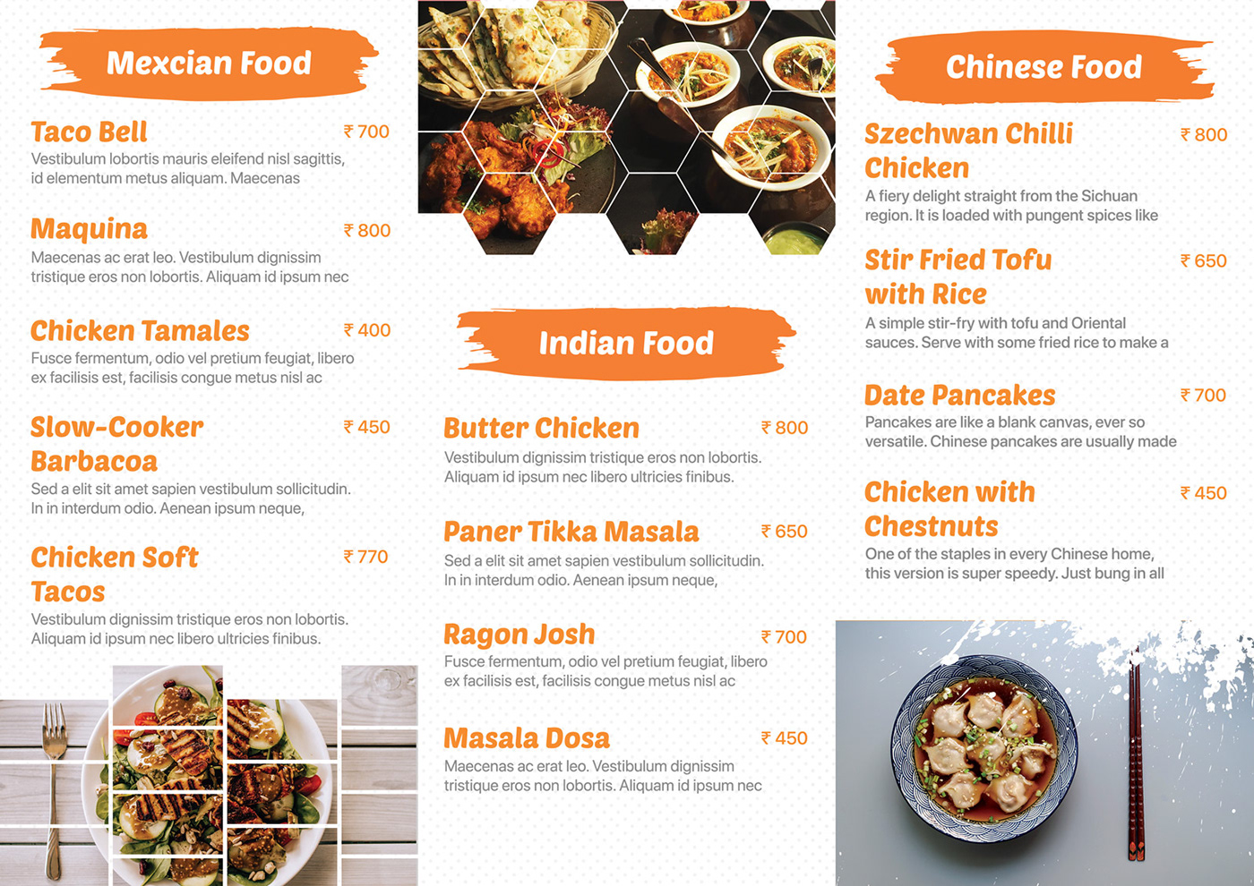Tri-Fold Menu Card Menu Card brochure Food  Food menu card trifold menu Food Ads graphic design  Mockup template