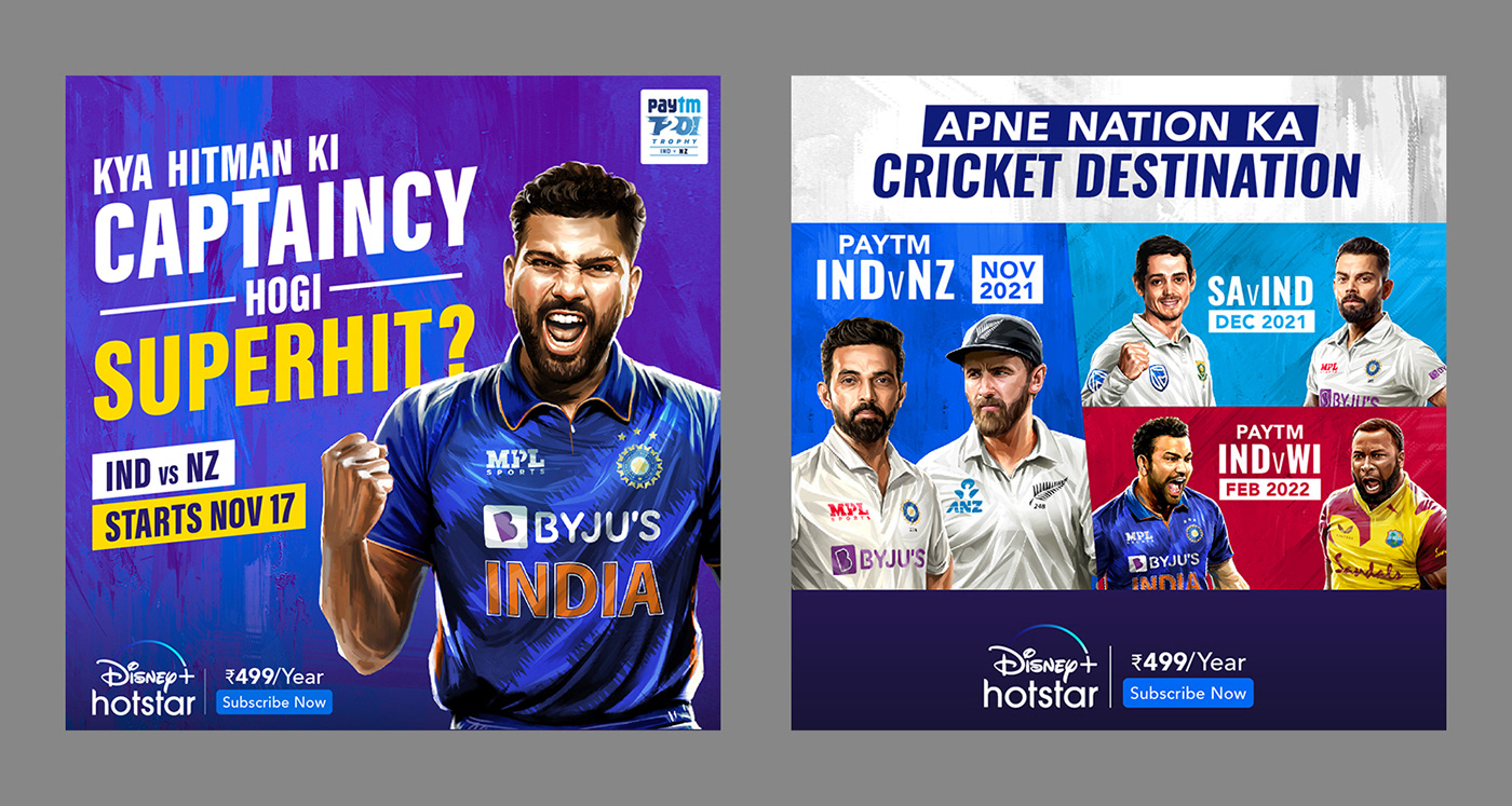 Cricket India New Zealand sports sports graphics tune-in versus Social media post vs Web Banner