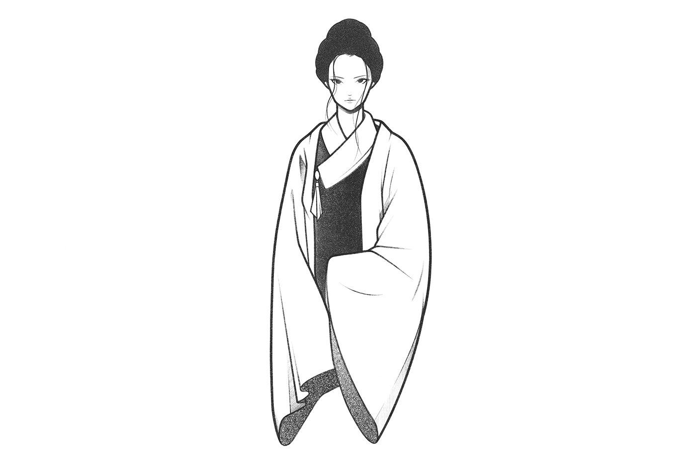 black and white cartoon Character Character design  comic draw Drawing  girl japan kimono line lineart minimal monochrome pencil Procreate Style yukata