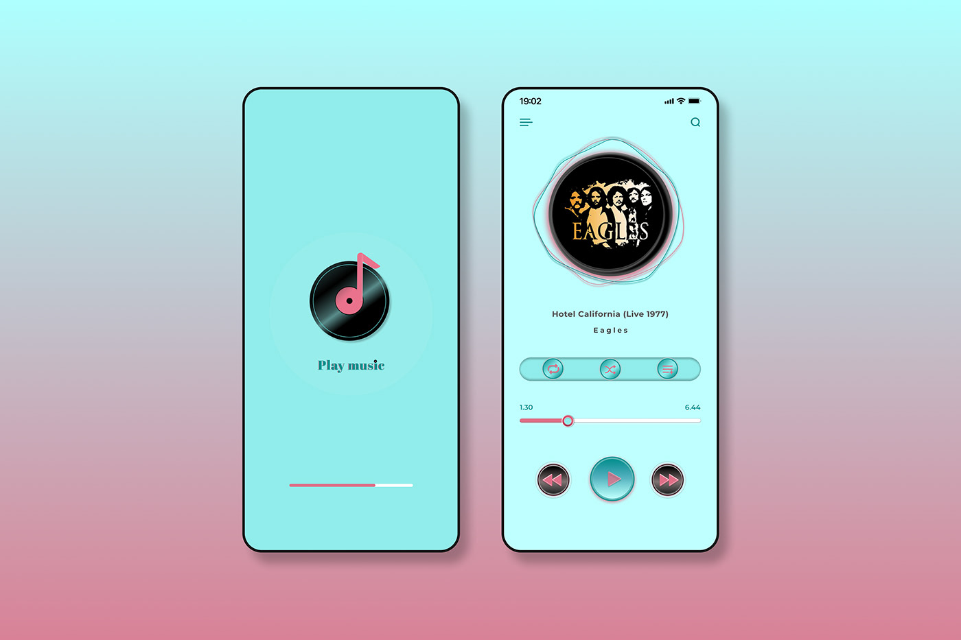 music Figma UI/UX Mobile app green pink logo app icon play Loading