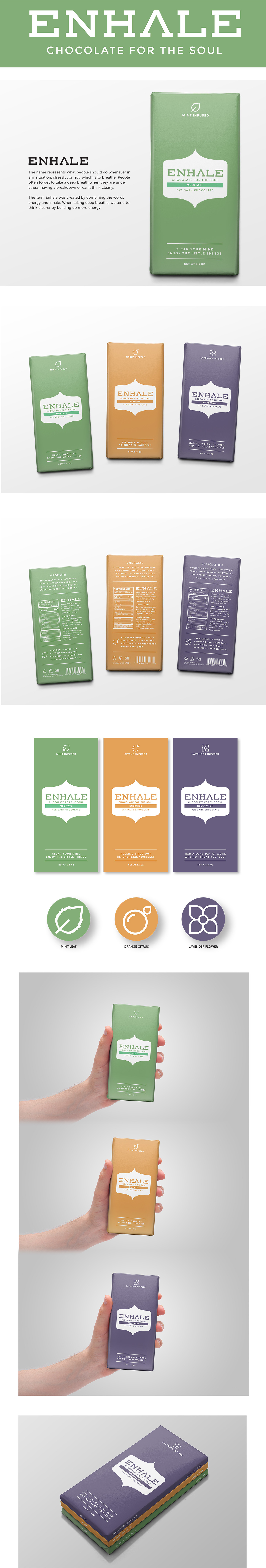 Enhale chocolate bars Packaging Nature therapeutic chocolate graphic design  meditate relaxation Energize