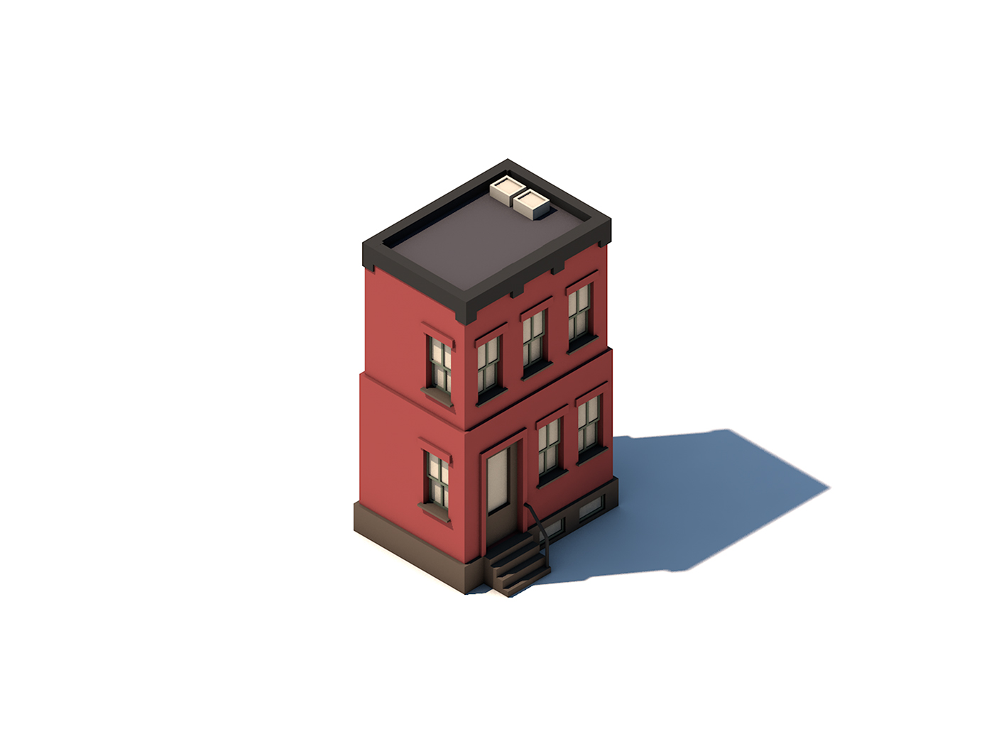 Isometric Low Poly house building store 3D game city set Render