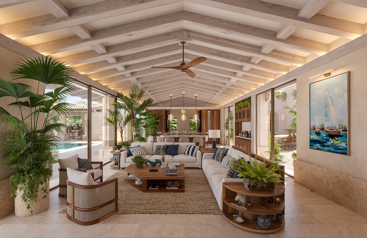 Outdoor rendering visualization 3D vray archviz architecture living room patio design garden