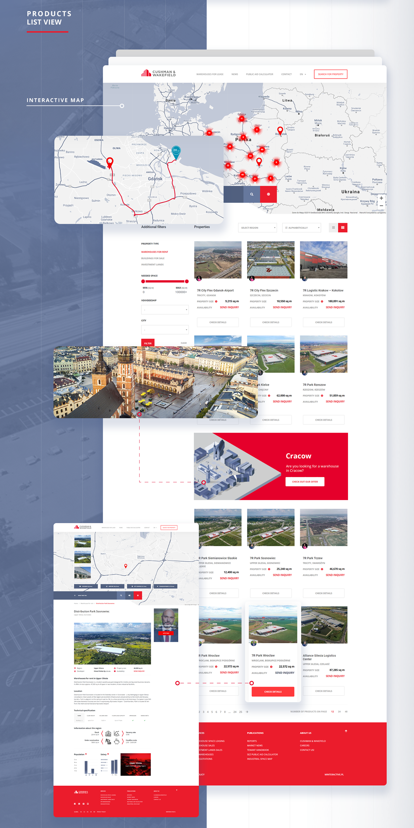 Website corporate red warehouse rental business interaction modern Webdesign Isometric