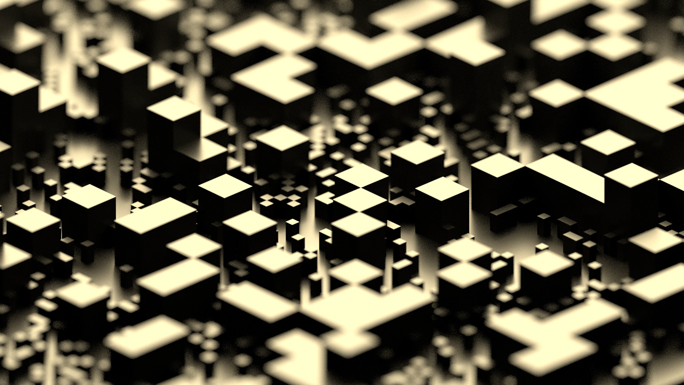 blocks cubes Computer motherboard metal gloss gold blender 3D Render