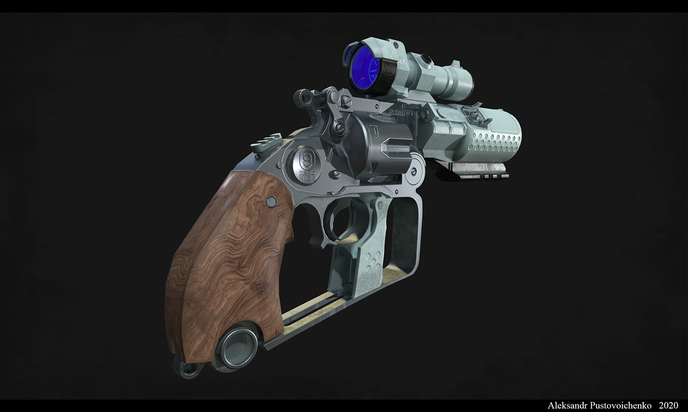 concept art digital 3d environments guns pistol Revolver sci-fi weapons
