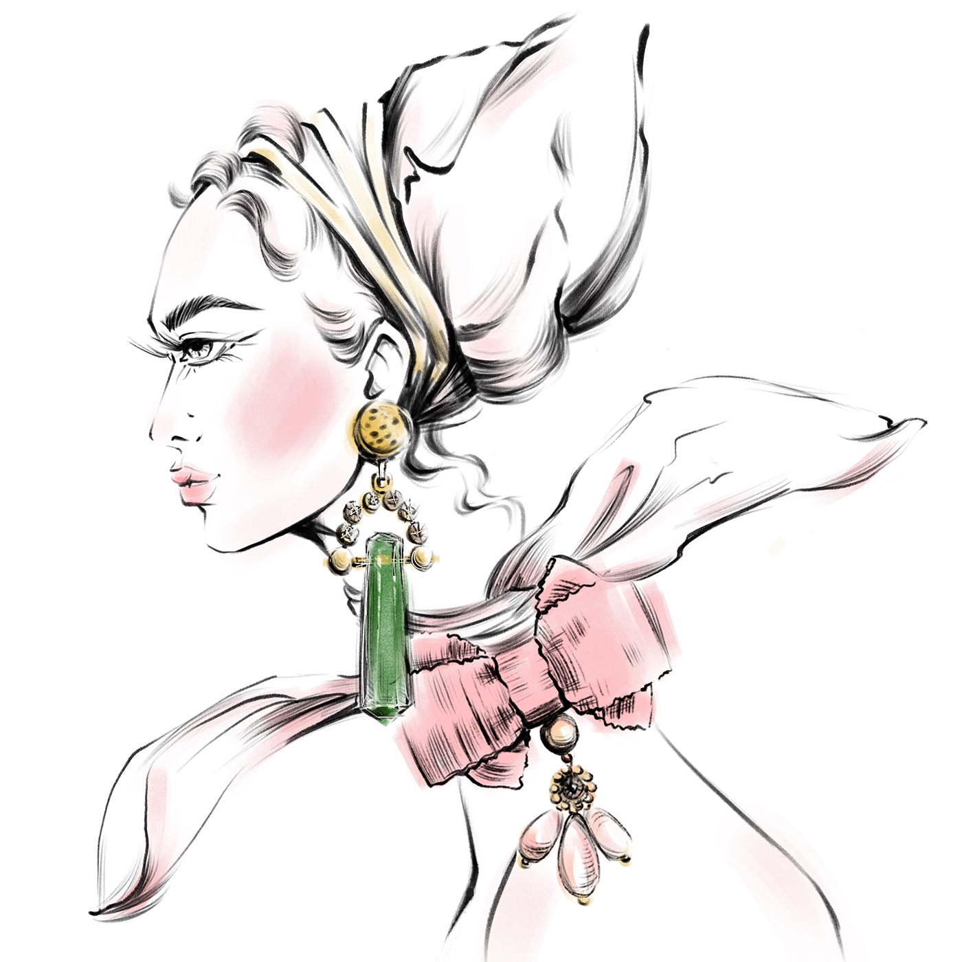 beauty Digital Art  digital illustration earrings jevelry Jewellery portrait Procreate sketch