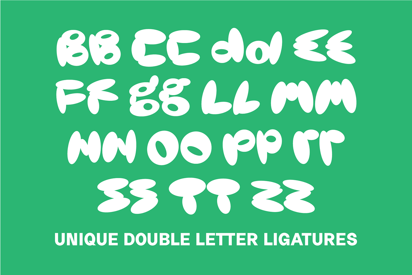 double letter pairs for Orvil font on a green background