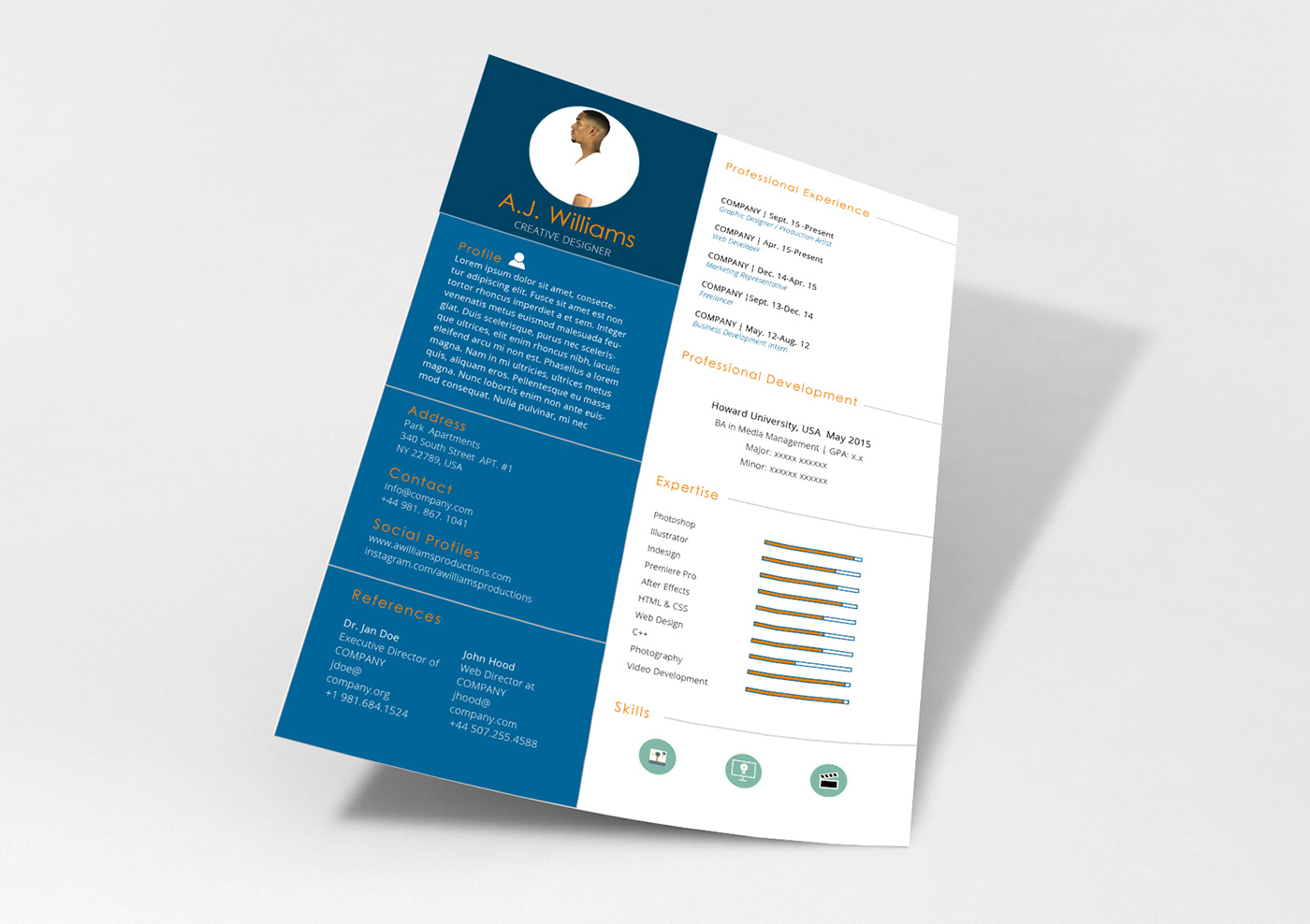 freebie free Resume Free Resume content awp awilliamsproductions design download pdf InDesign commercial personal personal branding
