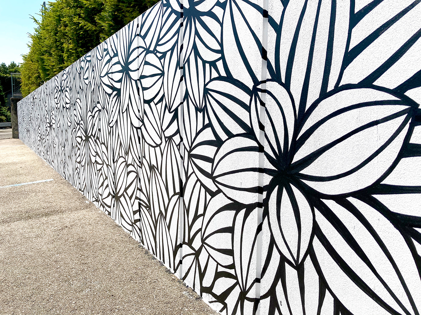 black and white botanical leaves monochrome Mural painting   pattern Street Art 