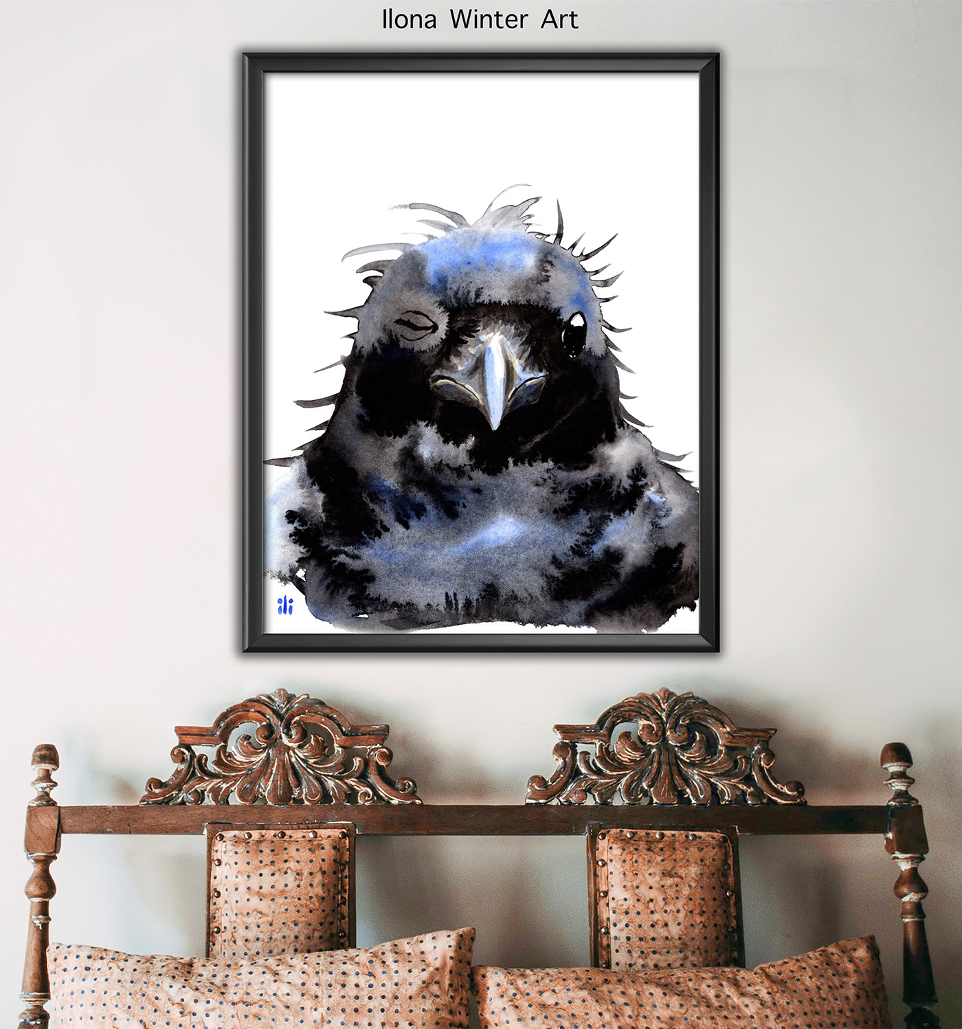 Blinking crow art crow painting funny bird watercolor painting Crow illustration personalized crow design crows print positive vibes