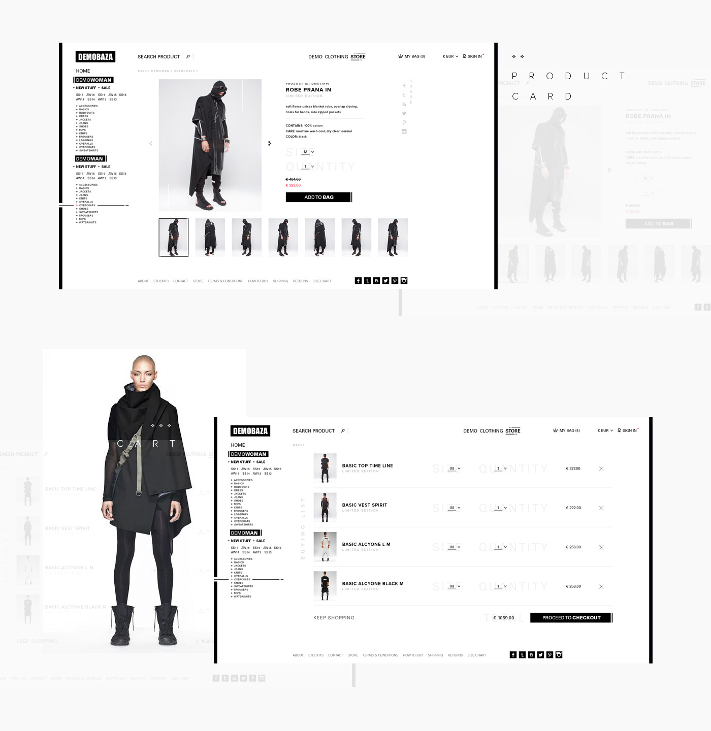 Fashion concept store UI Demobaza shop Ecommerce interaction post-apocalyptic future