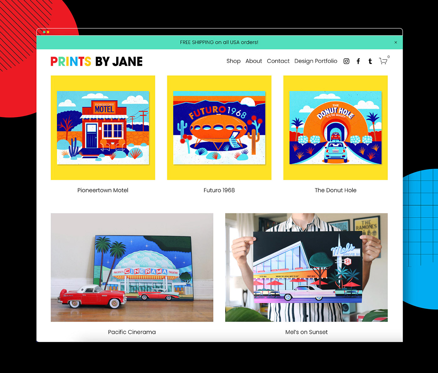 art prints branding  colorful online store Playful print shop prints product shapes shop
