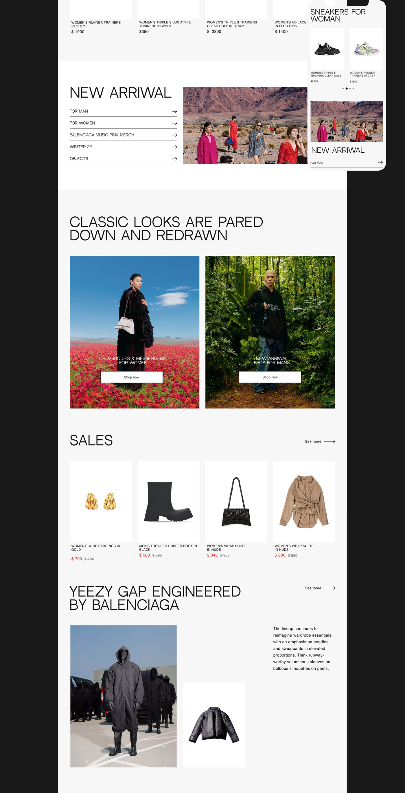 Balenciaga design e-commerce redesign store UI/UX Web Design  Website веб-дизайн сайт