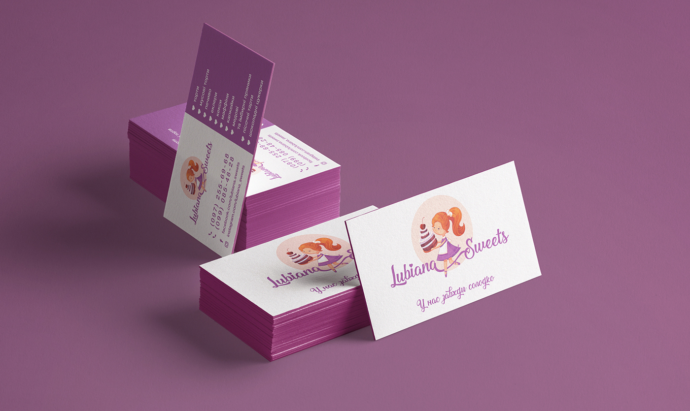 Sweets logo cake mokarons capcakes purple pink ILLUSTRATION  Character design 