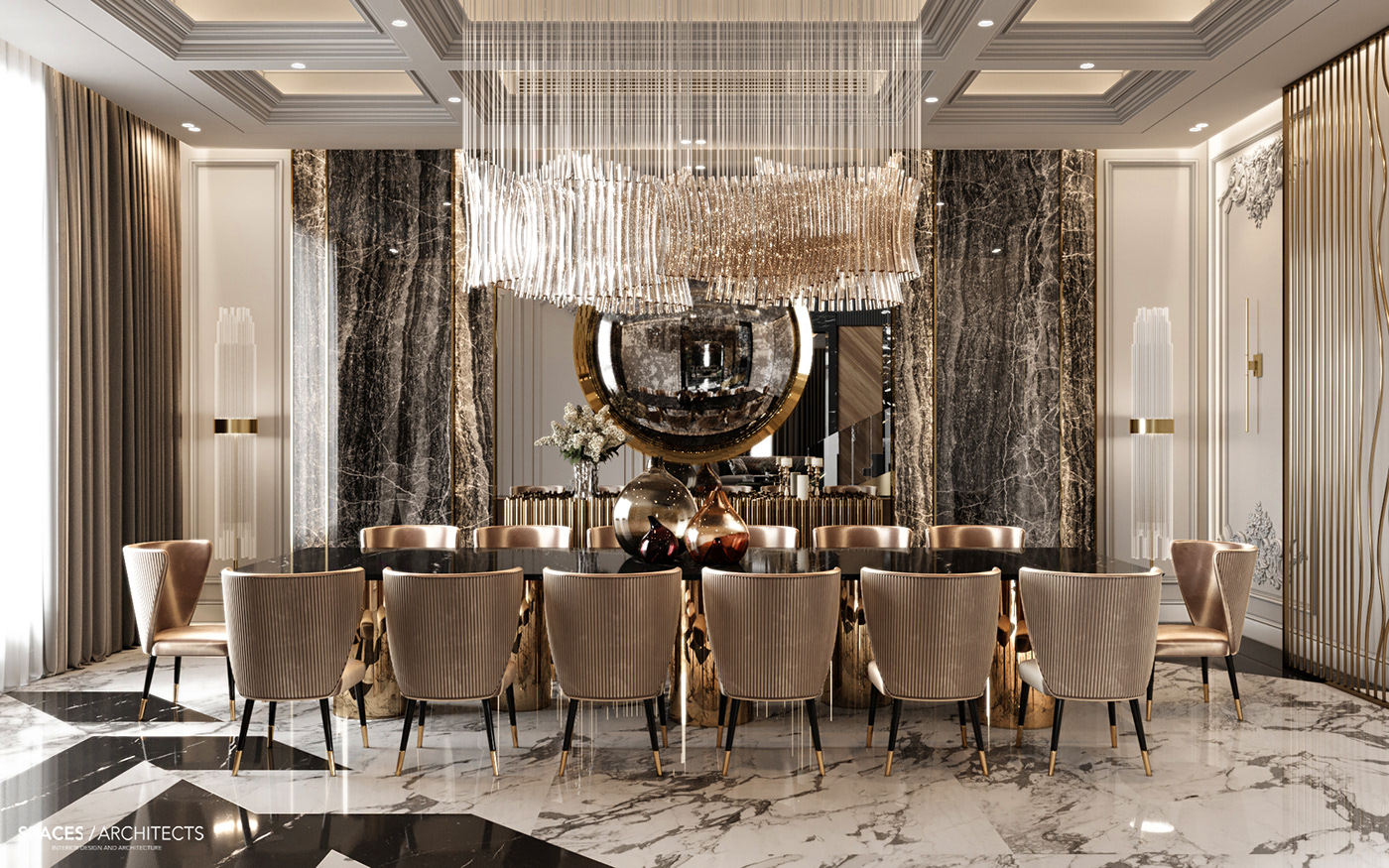 3dsmax architecture coronarenderer dining entryway interiordesign living luxury mansion