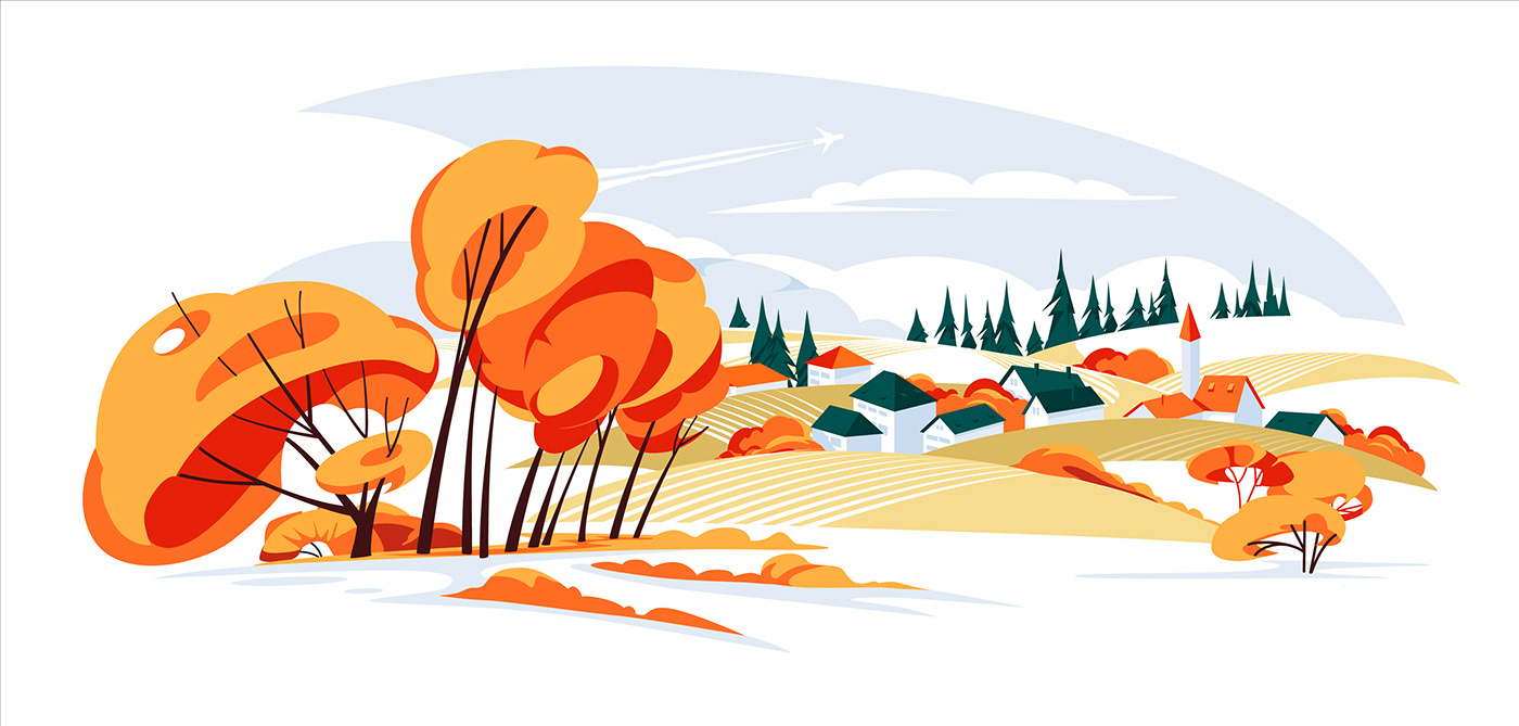 adobe illustrator autumn cartoon environment Graphic Designer ILLUSTRATION  Landscape Nature season vector