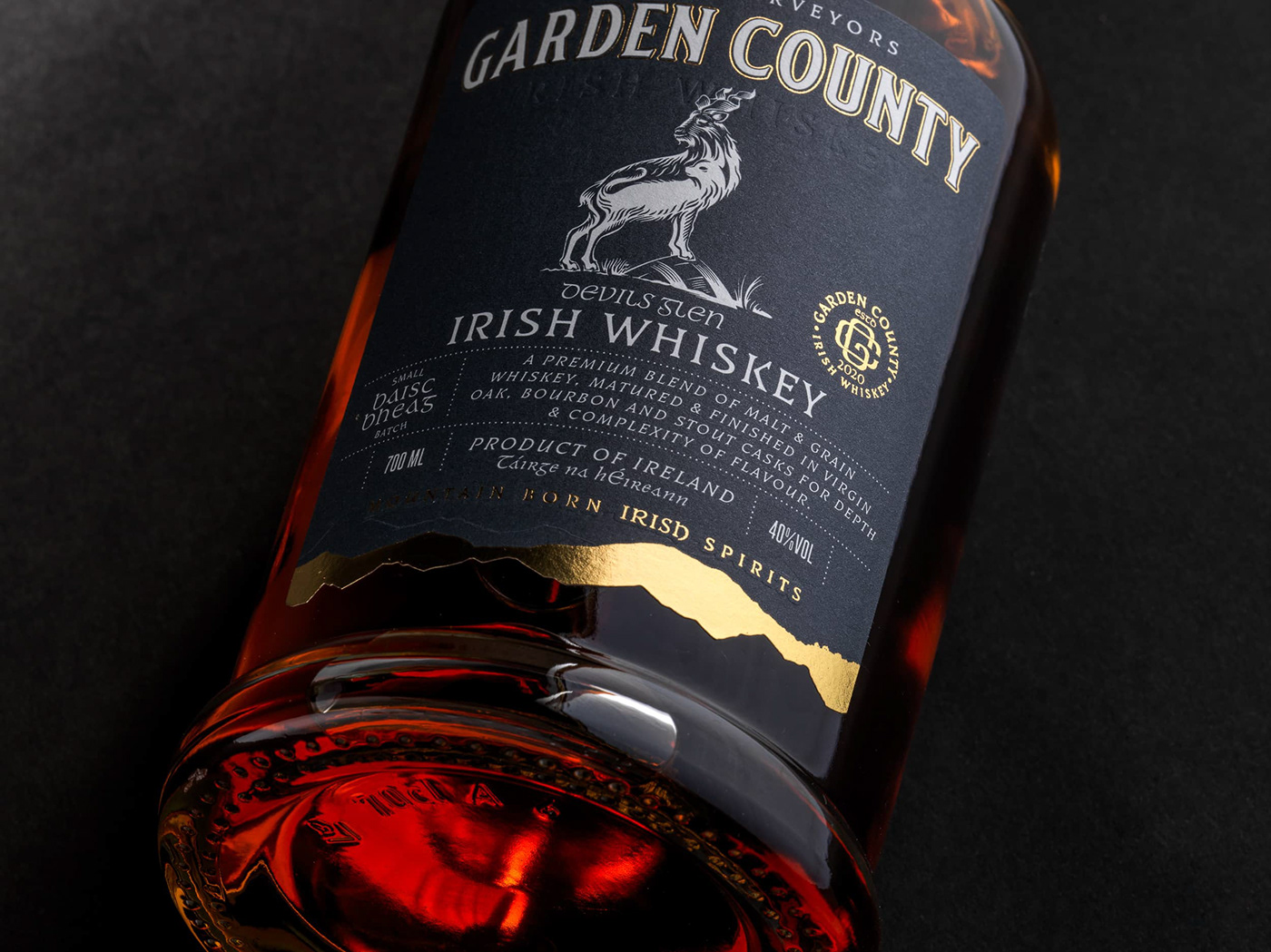 alcohol backbar studios bottle branding  embossing graphic design  Irish Whiskey logo Packaging Whiskey