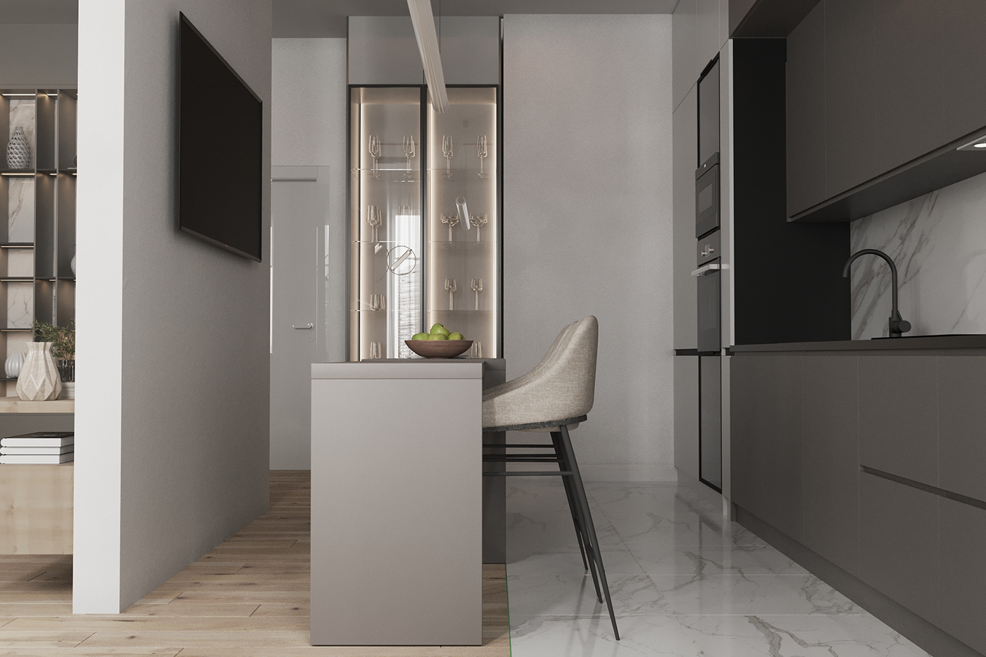 living kitchen Render 3ds max modern corona interior design  visualization 3D architecture