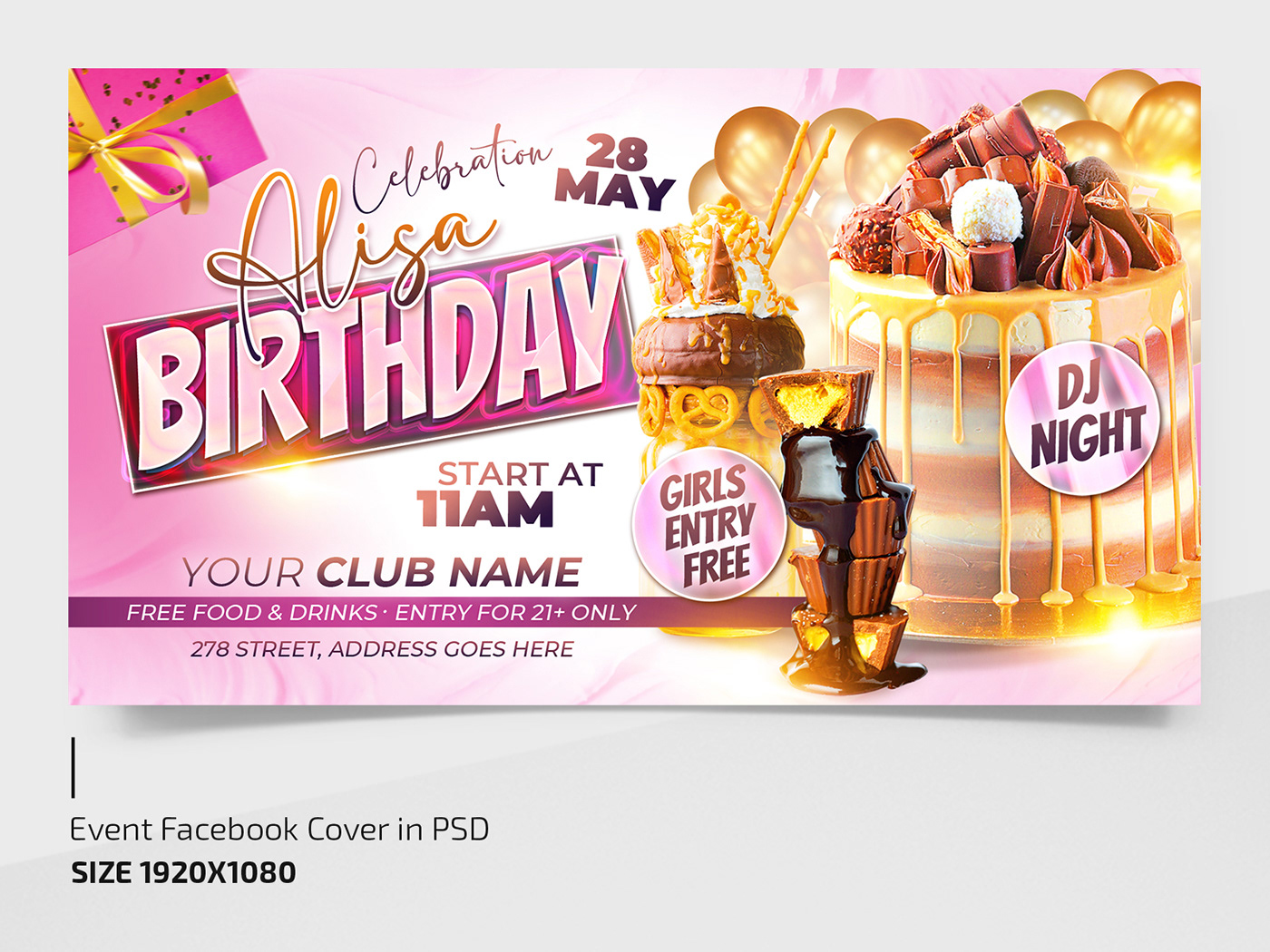 Birthday cake Event flyer flyers pink print psd sweet template