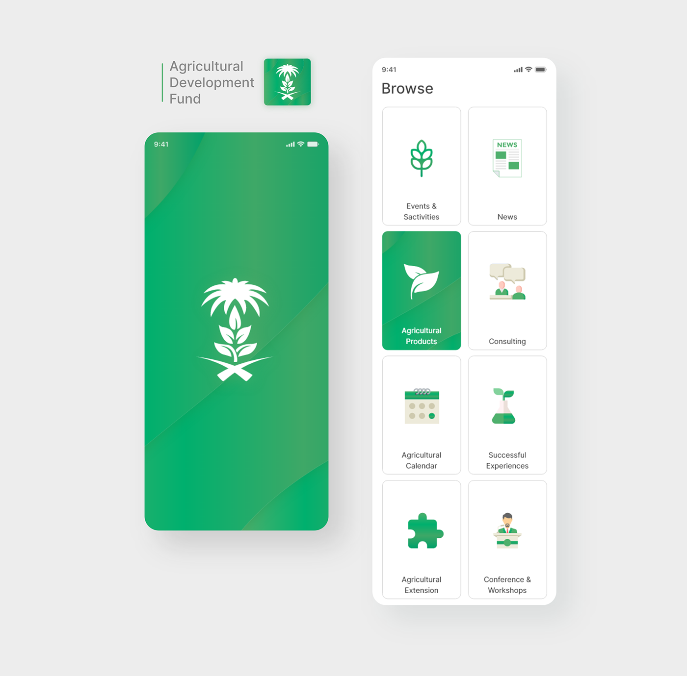 green concept ios designer modern UI/ux design agriculture green clean app iOS Android  minimal browse category clean