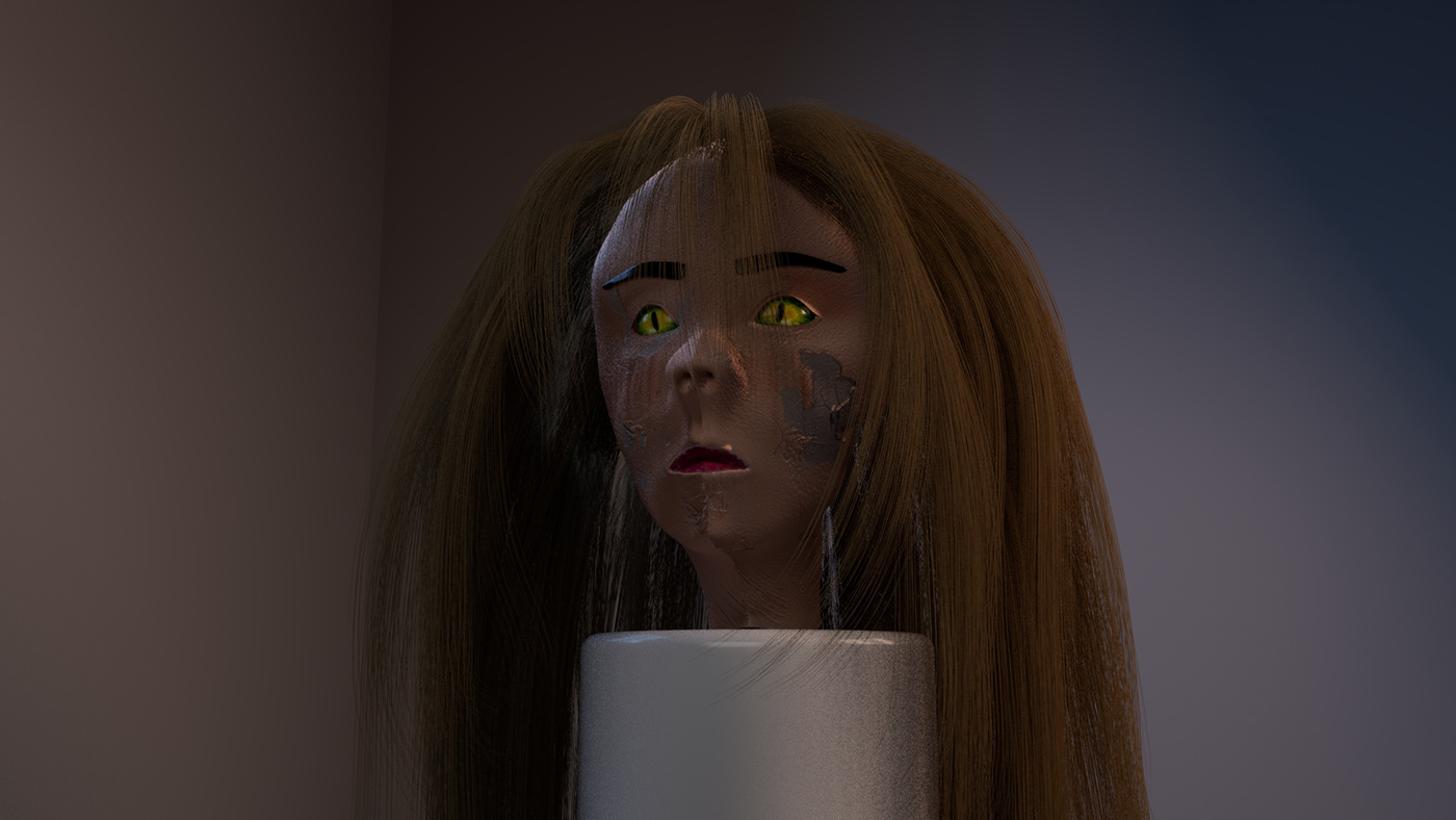 robot face model 3D Render modeling texturing Maya animation 