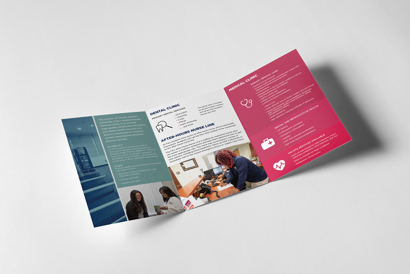 graphic design  marketing   print University Adobe Certified Associate Health brochure poster brand editorial