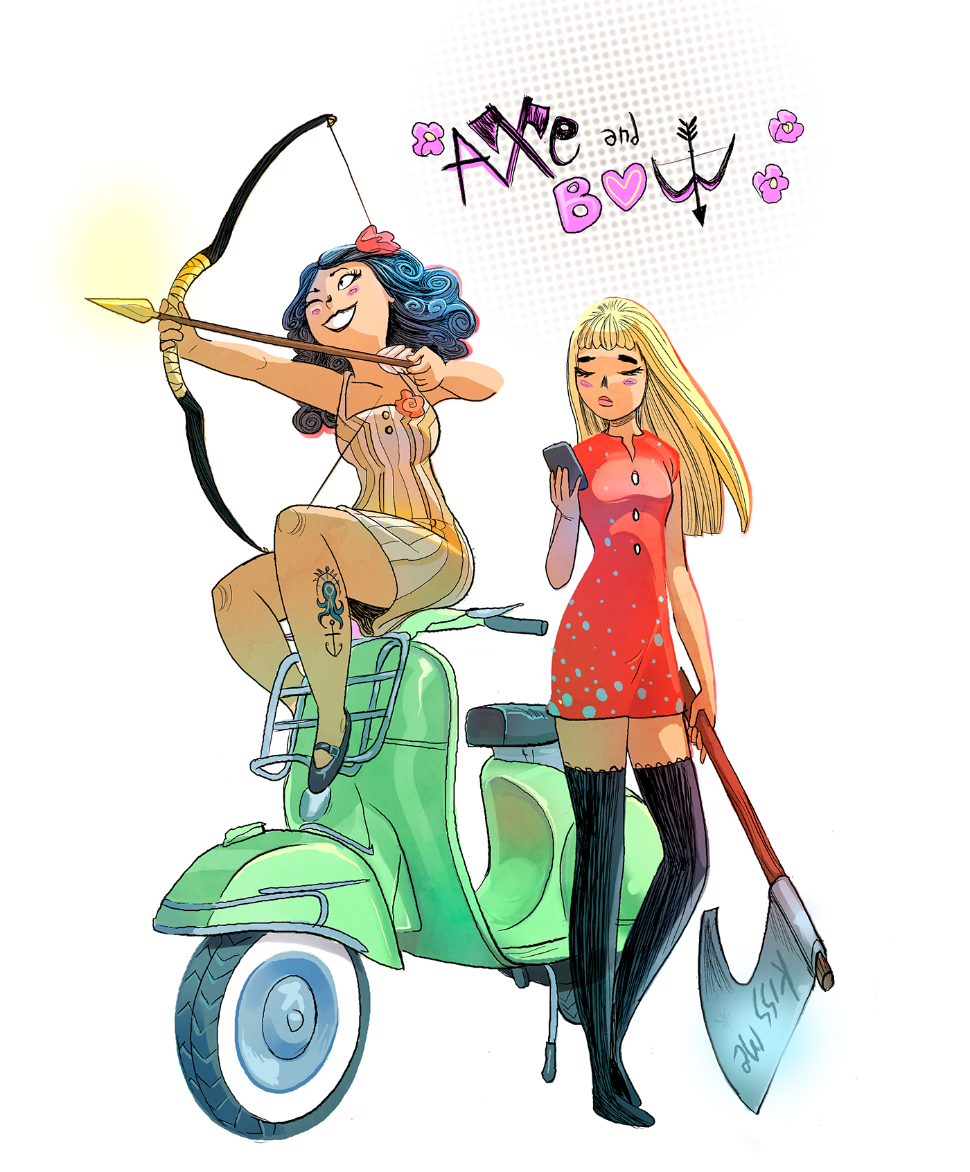 axe bow vespa girls blonde motorbike Love comicbook