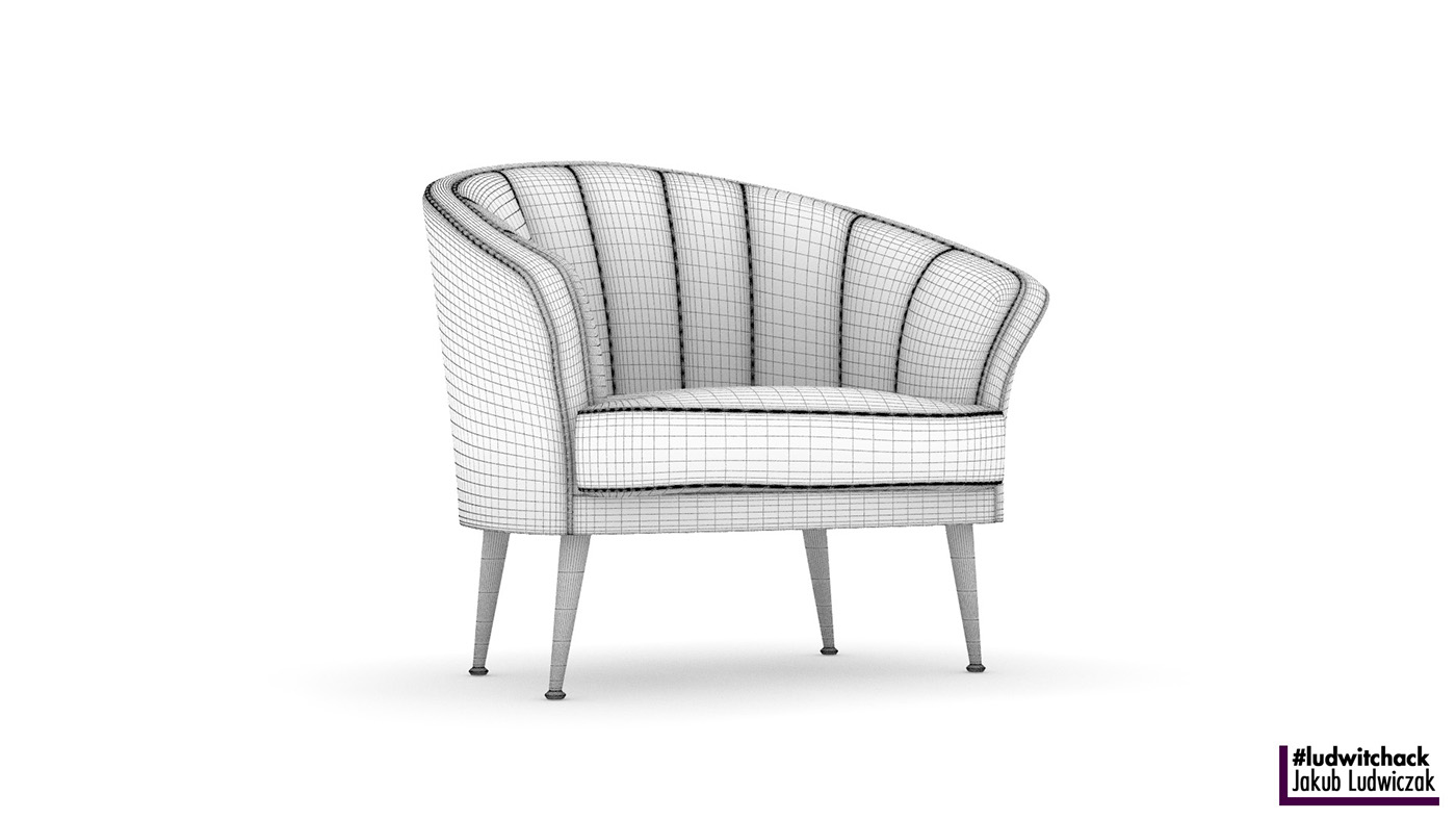 chair velvet leather furniture modeling 3D lime brown AO brass