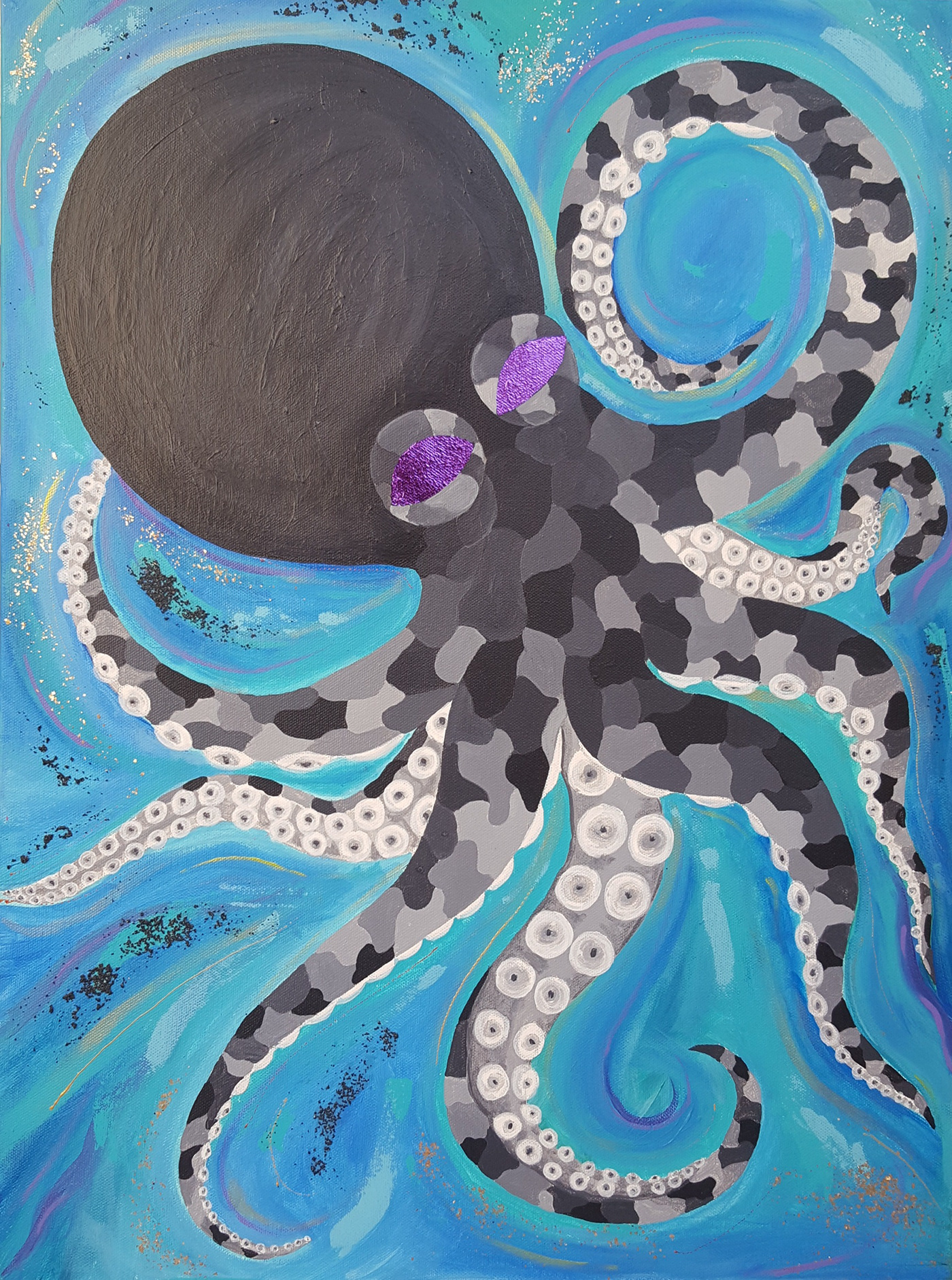 acrylic painting   mixed media octopus