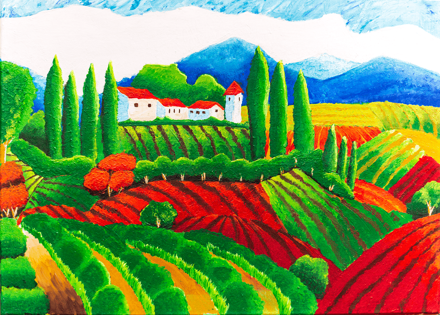 acrylic painting   Tuscany Vineyards