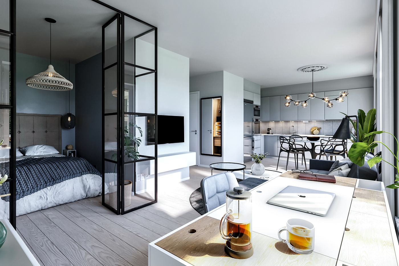 3D Visualization architecture corona inredningsdesign interior design  modern interior Render Scandinavian design small apartment design visualization